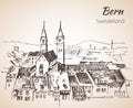 Bern city view sketch. Switzerland.