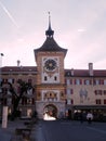 Bern Gate or Berntor with clock tower at dusk