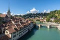 Bern Old Town cityscape viewed form Nydegg Bridge above Aare River Royalty Free Stock Photo