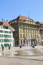 Bern, Switzerland - August 14, 2019: Bundesplatz, the square in the historical old town of the Swiss capital with people. Royalty Free Stock Photo