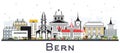 Bern Switzerland City Skyline with Color Buildings Isolated on W