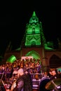 Guggenmusik band in front of the cathedral, carnival of Bern