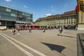 Bern, Switzerland - July 26, 2019: Panoramic view of the squares, streets and buildings of historical part of Swiss capital