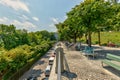 Bern, Switzerland - July 26, 2019: Panoramic view at sunny summer day. Kleine Schanze city Park