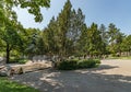 Bern, Switzerland - July 26, 2019: Panoramic view at sunny summer day. Universal Post Monument in Kleine Schanze city Park