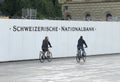 Bern, Switzerland - June 04, 2017: Bicyclists near National Bank