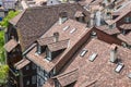 Medieval tiled roof. Old tiling texture.