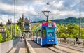 BERN, SWITZERLAND - MAY 09: Be 4/10 tram on Kirchenfeldbrucke in