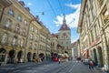 The Kafigturm towering over the Marktgasse in Bern, Switzerland Royalty Free Stock Photo