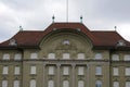 Swiss National Bank in Bern with inscription of the name in German language on the facade.