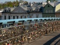 The Bernatka footbridge - bridge of love with love padlocks in Krakow, Poland. Royalty Free Stock Photo