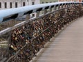 Bernatka Footbridge known as bridge of love with hundreds of love padlocks Royalty Free Stock Photo