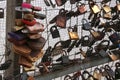 Bernatka Footbridge known as bridge of love with hundreds of love padlocks Royalty Free Stock Photo