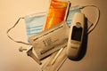 Berne, Switzerland, 05. January 2022: Medical Mask, Clinical Thermometer, Medication and Covid Rapid Antigen Test.