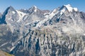 Bernese Alps panorama with Eiger, Monch and Jungfrau peaks Royalty Free Stock Photo