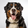 Exaggerated Facial Features Of Bernese Mountain Dog On White Background