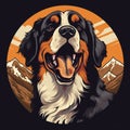 Bernese Mountain Dog Mascot Logo: Simplified And Stylized Portraits In Flat Vector Cartoon Style