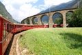 Bernina Express Train at Brusio on the Swiss alps