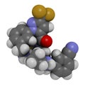 Berotralstat hereditary angioedema drug molecule. 3D rendering. Atoms are represented as spheres with conventional color coding: