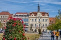 Beroun- Czech- 2 October 2023: baroque town hall and gothic Prague tower,