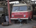 Beroun, Czech Republic, March 23, 2019: abandoned red emergeny truck veteran robur standing on courtyard of Beroun Royalty Free Stock Photo