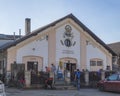Beroun, Czech Republic, March 23, 2019: building of brewery pub called Berounsky medved in central Bohemian with Royalty Free Stock Photo