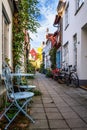 Berrahns corridor. The corridors and courtyards in LÃÂ¼beck are a remnant of medieval town planning