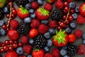 Berries Background. Strawberries, Blueberry, Raspberries, and Blackberry