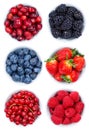 Berries berry fruits collection collage set from above bowl isolated on white Royalty Free Stock Photo