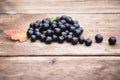 Berries is black currant on a wooden table. Royalty Free Stock Photo