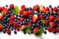 Berries: blueberry, bilberry, raspberries, strawberry isolated on white