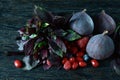 Berries bunch, basil and figs