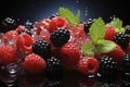 Berries closeup colorful assorted mix of strawberry, blueberry, raspberry and sweet cherry on dark background Royalty Free Stock Photo