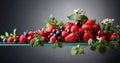 Berries closeup colorful assorted mix of strawberry, blueberry, raspberry and sweet cherry on a glass table Royalty Free Stock Photo