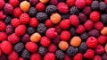 The berries are colorful and varied. Monochromatic background with fruits