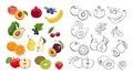 Berries and fruits vector icons set. Cartoon flat illustrations Royalty Free Stock Photo