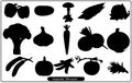 Vegetable silhouette,Vector silhouettes of vegetables, berries and fruits on a white background. A set of food stencils