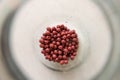 Berries in a glass jar of compote. Harvest. Blueberries, red currants and cherries Royalty Free Stock Photo