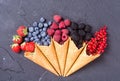 Berries in ice cream cone