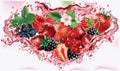Berries juice. Berries mix into of splashes of juices in triangular composition