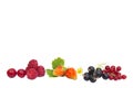 Berries laid out in a row on a light background. Royalty Free Stock Photo