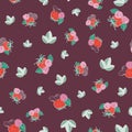 Berries and leaves seamless ditsy pattern background