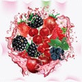 Berries mix into of burst splashes of juices