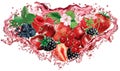 Berries mix into of burst splashes of juices in triangular composition