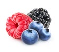 Berries mix isolated - blueberry, raspberry and blackberry on white background Royalty Free Stock Photo