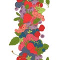 Berries mix seamless border frame of cherry, currant, blueberry, blackberry, raspberry, strawberry