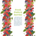 Berries mix seamless border frame of cherry, currant, blueberry, blackberry, raspberry, strawberry