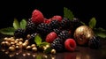 Golden Crusted Truffles With Fresh Berries: High-end Photography