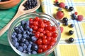 Berries of red-blue color on a green background healthy food Royalty Free Stock Photo