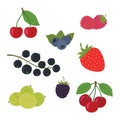 Berries Set Vector Illustration. Strawberry, Blackberry, Blueberry, Cherry, Raspberry, Black currant, Gooseberry Royalty Free Stock Photo